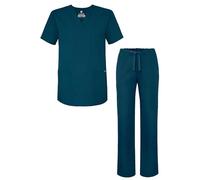 Adar Universal Unisex Scrub Set - Unisex V-Neck Scrub Top & Tapered Drawstring Scrub Pants - 907 - Caribbean Blue - M