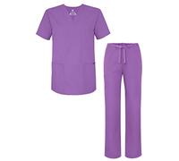 Adar Universal Unisex Scrub Set - Unisex V-Neck Scrub Top & Tapered Drawstring Scrub Pants - 907 - Lavender - 2X