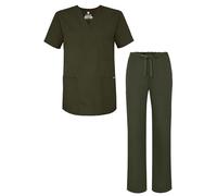 Adar Universal Unisex Scrub Set - Unisex V-Neck Scrub Top & Tapered Drawstring Scrub Pants - 907 - Olive - XXS