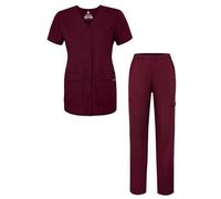 Adar Universal Women's Scrub Set - Snap Front Scrub Top and Multi Pocket Scrub Pants - 906 - Burgundy - M
