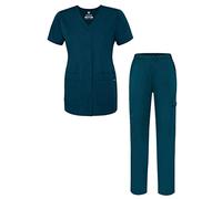 Adar Universal Women's Scrub Set - Snap Front Scrub Top and Multi Pocket Scrub Pants - 906 - Caribbean Blue - M