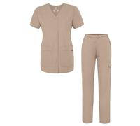 Adar Universal Women's Scrub Set - Snap Front Scrub Top and Multi Pocket Scrub Pants - 906 - Khaki - S