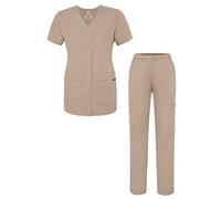 Adar Universal Women's Scrub Set - Snap Front Scrub Top and Multi Pocket Scrub Pants - 906 - Khaki - S