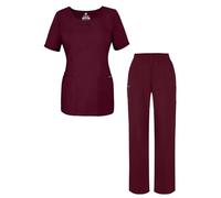 Adar Universal Women's Scrub Set - V-Neck Scrub Top and Elastic Pull-On Scrub Pants - 901 - Burgundy - S