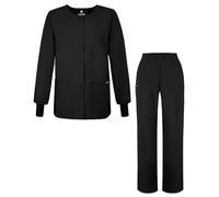 Adar Universal Women's Scrub Set - Warm-Up Scrub Jacket and Elastic Pull-On Pants - 902 - Black - XL