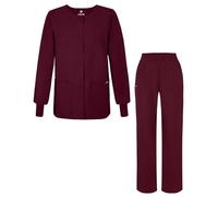 Adar Universal Women's Scrub Set - Warm-Up Scrub Jacket and Elastic Pull-On Pants - 902 - Burgundy - L
