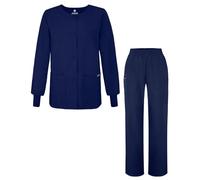 Adar Universal Women's Scrub Set - Warm-Up Scrub Jacket and Elastic Pull-On Pants - 902 - Navy - L