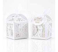 AdasBridal 50pcs Wedding Favor Boxes White Treat Boxes Candy Box Laser Cut The Groom and The Bride with Thank You Card Wedding Bridal Shower Anniversary Party Gift for Guest 1.97in