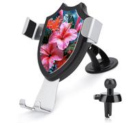 ADASGHBY Car Phone Holder Mount 3-in-1 Cell Phone Holder Pink Flower Tropical Plant Cell Phone Stand for Vent for iPhone Android and All Smartphones