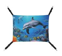 ADASGHBY Pet Hammock Reversible Cat Hanging Hammock Soft Dolphin in The Coral Reef Sleeping Hammock for Puppy Dog Piggy Rabbit Hamster