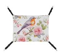ADASGHBY Pet Hammock Reversible Cat Hanging Hammock Soft Floral Print Watercolor Robin Bird Sleeping Hammock for Puppy Dog Piggy Rabbit Hamster