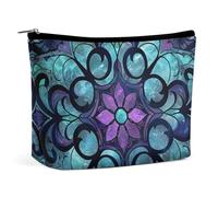 ADASGHBY Portable Small Cosmetic Bag Cute Travel Makeup Bag A Sleeping Rabbit Waterproof Toiletry Bag for Women, Stained Glass Pattern, One Size