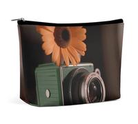 ADASGHBY Portable Small Cosmetic Bag Cute Travel Makeup Bag Abstract Granite Waterproof Toiletry Bag for Women, Flowers on Camera, One Size