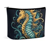 ADASGHBY Portable Small Cosmetic Bag Cute Travel Makeup Bag Beautiful Flame Pattern Waterproof Toiletry Bag for Women, Seahorse Blue Pattern, One Size