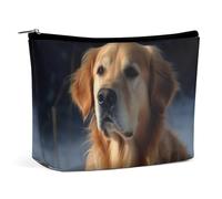 ADASGHBY Portable Small Cosmetic Bag Cute Travel Makeup Bag Bright Flower Style Waterproof Toiletry Bag for Women, golden retriever, One size