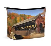 ADASGHBY Portable Small Cosmetic Bag Cute Travel Makeup Bag Bright Flower Style Waterproof Toiletry Bag for Women, Albany Covered Bridge, One size