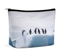 ADASGHBY Portable Small Cosmetic Bag Cute Travel Makeup Bag Cartoon Ladybug Flower Waterproof Toiletry Bag for Women, Penguins on the Iceberg, One Size