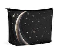 ADASGHBY Portable Small Cosmetic Bag Cute Travel Makeup Bag Cartoon Shiba Inu Dog Waterproof Toiletry Bag for Women, Crescent moon on black background, One Size