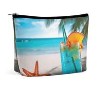 ADASGHBY Portable Small Cosmetic Bag Cute Travel Makeup Bag Color Billiards Waterproof Toiletry Bag for Women, Tropical Cocktail with Starfish, One Size