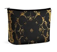 ADASGHBY Portable Small Cosmetic Bag Cute Travel Makeup Bag Cowboy Black Hat Western Boots Waterproof Toiletry Bag for Women, black and gold background, One Size