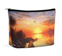 ADASGHBY Portable Small Cosmetic Bag Cute Travel Makeup Bag Funny Green Frogs Waterproof Toiletry Bag for Women, Sunset scenery, One Size