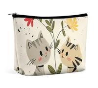 ADASGHBY Portable Small Cosmetic Bag Cute Travel Makeup Bag Light Blue Petals Waterproof Toiletry Bag for Women, Draw Two Cats, One size