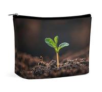 ADASGHBY Portable Small Cosmetic Bag Cute Travel Makeup Bag On A Park Bench Waterproof Toiletry Bag for Women, A Seedling Sprouts, One Size