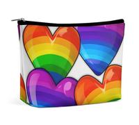 ADASGHBY Portable Small Cosmetic Bag Cute Travel Makeup Bag Poppy Flowers Vivid Petals Waterproof Toiletry Bag for Women, Rainbow Colored Gay Pride Hearts, One Size
