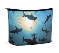 ADASGHBY Portable Small Cosmetic Bag Cute Travel Makeup Bag Sloth Family Waterproof Toiletry Bag for Women, Hammerhead Sharks, One size