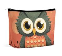 ADASGHBY Portable Small Cosmetic Bag Cute Travel Makeup Bag Tuna Thunnus Waterproof Toiletry Bag for Women, Cartoon owl on orange background, One Size