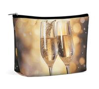 ADASGHBY Portable Small Cosmetic Bag Cute Travel Makeup Bag Yellow And Blue Flowers Waterproof Toiletry Bag for Women, Two Glasses of Champagne, One Size