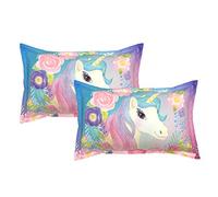 ADASMILE A & S Kids Unicorn Pillow Cases 2 Pieces Cute Magical with Flowers Envelope Pillow Cover Decorative Girls Gift for Bedroom Unique Pillow Slip,20"x30"