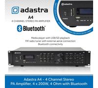Adastra Dual Stereo Amplifier - 4 x 200W - Bluetooth & Media Player