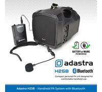 Adastra Handheld PA with Integral Rechargable Battery, Wireless Head Microphone, USB, FM & Bluetooth
