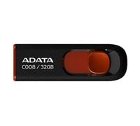 ADATA C008 32GB USB 2.0 Retractable Capless Flash Drive, Black/ Red (AC008-32G-RKD)