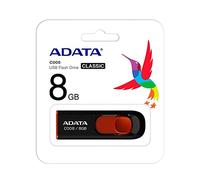 ADATA C008 8GB USB 2.0 Retractable Capless Flash Drive, Black/ Red (AC008-8G-RKD)