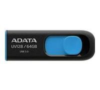 Adata UV128 64GB USB 3.2 Gen 1 Flash Drive, Capless Design, Black/Blue