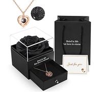 ADAZ Preserved Real Rose Gift Box with I Love You Necklace, Handmade Eternal Rose Flower Valentines Gifts for Her Girlfriend Women Wife Mum Mother on Valentines Day, Birthday, Anniversary, Christmas