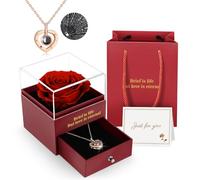 ADAZ Preserved Real Rose Gift Box with I Love You Necklace, Handmade Eternal Rose Flower Valentines Gifts for Her Girlfriend Women Wife Mum Mother on Valentines Day, Birthday, Anniversary, Christmas