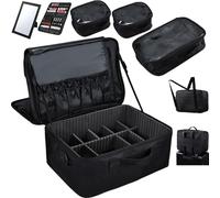 Adazzo Extra Large Makeup Case 8.5” Deep Professional Cosmetic Organizer Box Brush Holder with 3 Clear Set Bags/Lipstick Plate for Makeup Artists with Shoulder Strap/Adjustable Dividers/Luggage Sleeve