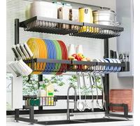 ADBIU Over The Sink Dish Drying Rack (Expandable Height and Length) Snap-On Design 2 Tier Large Dish Rack Stainless Steel (31-39.5L x 12W x 34-38H (inches))