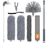 ADBREEZ Feather duster 8PCS kit with 30-100 inch Telescopic Extension Pole Duster, Feather Duster Extendable and Gap Hand Crevice Brush for Cleaning on High Ceiling Fans Lights Blinds Cars Furniture