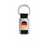ADCSHOP Germany Flag Keyring Drop Embossed on Matte Chrome Metal - Heavy Duty Black Nylon Braided Ribbon - Measures 8.5 cm - Weighs 33 grams, Black/White, One size