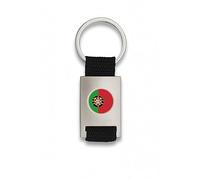 ADCSHOP Portugal Flag Keyring Drop Embossed On Matte Chrome Metal - Heavy Duty Black Nylon Braided Ribbon - Measures 8.5cm - Weighs 33g, Black/White, One size