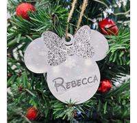 Add a Dash of Magic to Your Christmas Tree with Personalised Black Glitter Effect Mouse Christmas Baubles - Mouse Holiday Decorations, Custom Name (Grey, Mdf Wood Girl Mouse)