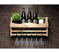 ADD A Personalised Message OR Slogan!! - Laser Engraved Wooden Wine Bottle Holder and 6 Glass Wall Mounted Display (6WO)(EM)