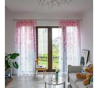 Add a Touch of Luxury with Floral Tulle Sheer Voile Net Curtains Perfect for Exceptional (Rose Red)