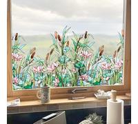 ADD.HERES Stained Glass Window Film Window Sticker Summer Window Clings UV Blocking Static Cling for Home Kitchen Office Bathroom,Summer Lotus Pond 44x100cm
