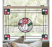 ADD.HERES Window Stickers, Stained Glass Window Privacy Film, UV Blocking Static Cling for Home Kitchen Office Bathroom, Geometric Rose, 11.81" X 15.75"