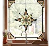 ADD.HERES Window Stickers, Stained Glass Window Privacy Film, UV Blocking Static Cling for Home Kitchen Office Bathroom, Amber Starry Light, 11.81" X 15.75"